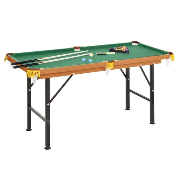 BravSco 55 Inch Folding Pool Table for Kids, Wood Frame, Green Felt, No Assembly, Complete Set