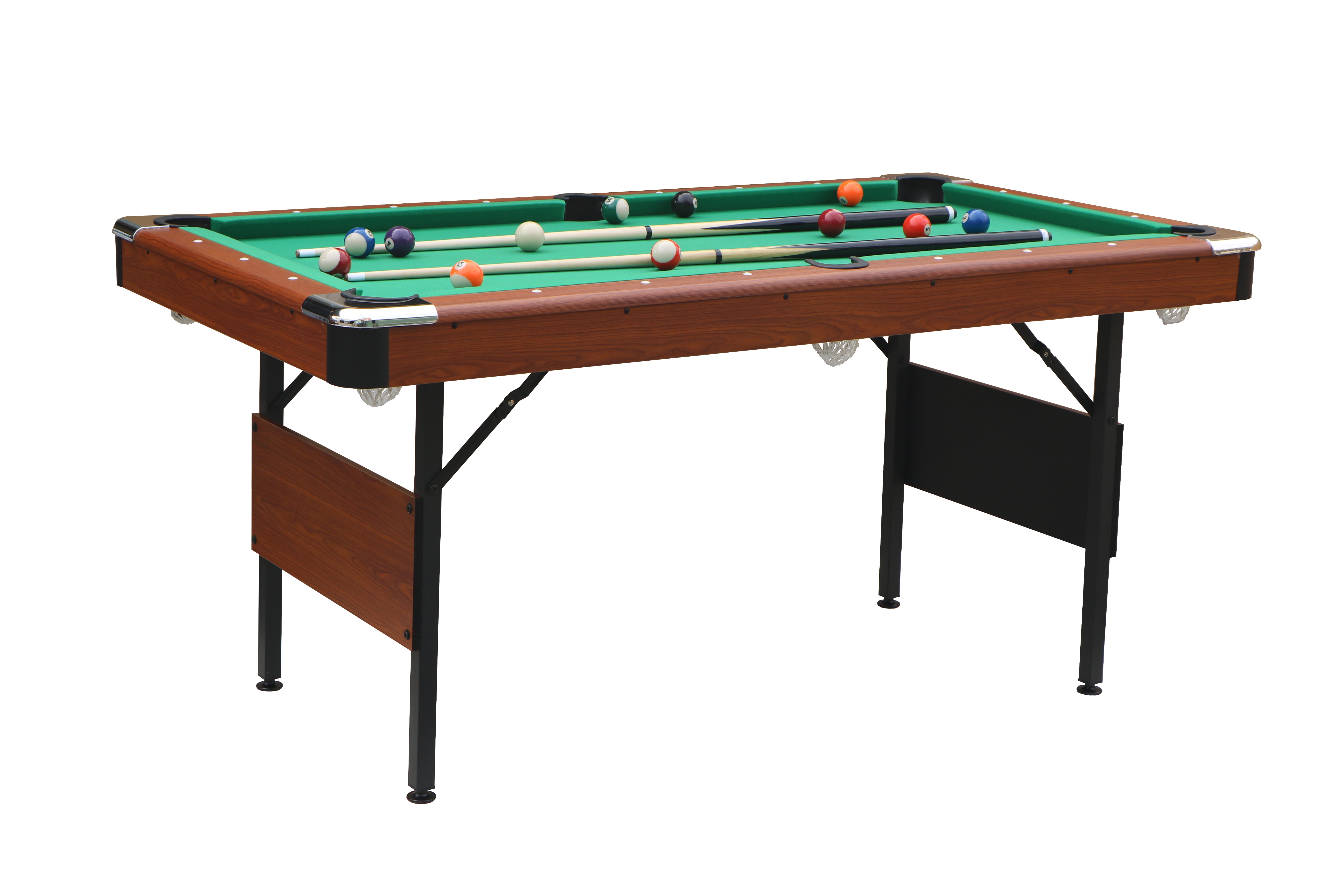 BravSco 63.8 Inch Foldable Pool Table, No Assembly, Steel Legs, Green ...