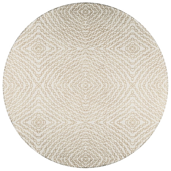 Bravado Indoor/Outdoor Beige Geometric 8' Round Non-Skid Area Rug