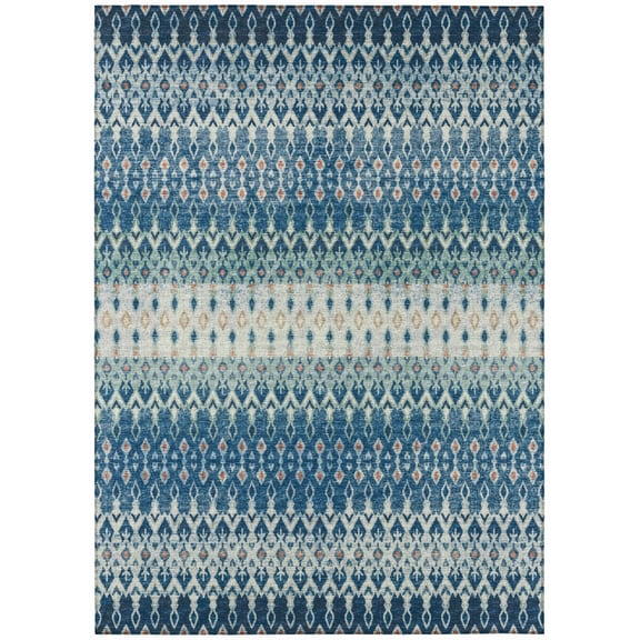 Bravado Indoor/Outdoor Blue Ikat 8’ x 10’ Non-Skid Area Rug