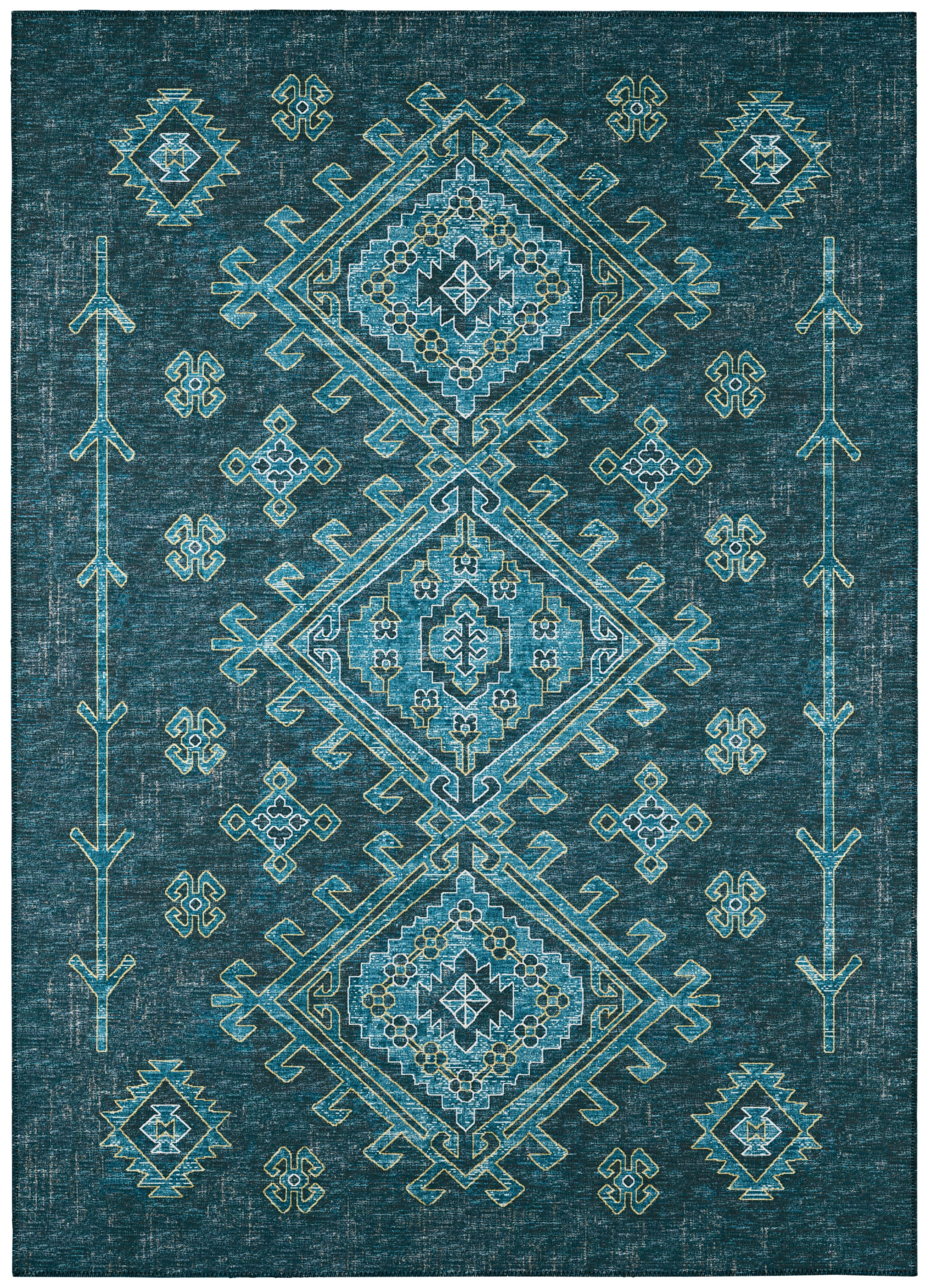 Bravado Blue Transitional Southwest 3' x 5' Flat Woven Chenille Area Rug