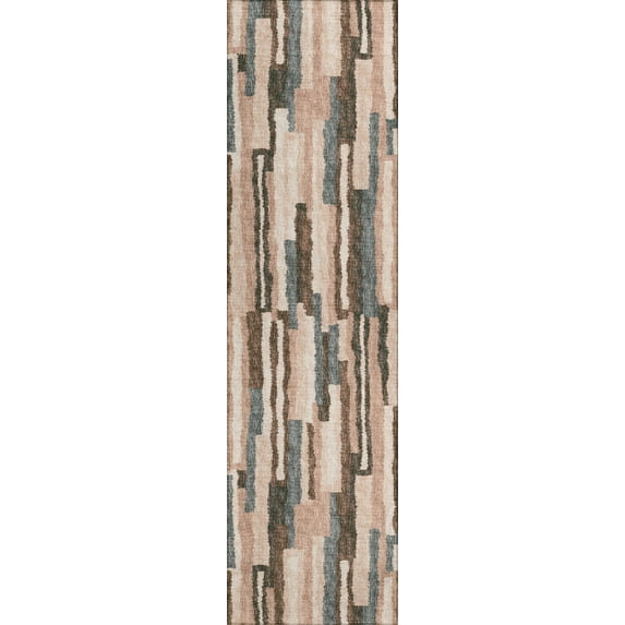 Bravado Indoor/Outdoor Brown Modern Color Block 2’3" x 7’6" Non-Skid Runner Rug