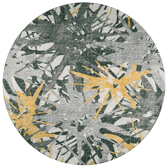 Bravado Indoor/Outdoor Gold Abstract Floral 8' Round Non-Skid Area Rug