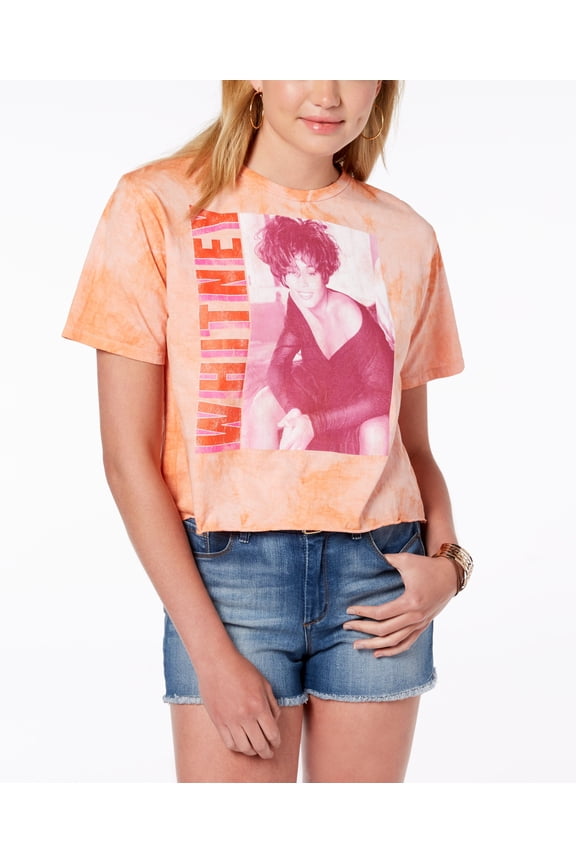 Juniors Cotton Whitney Houston Cropped T-Shirt Pink S