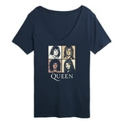 Bravado - Queen - Band Members Art Tiles - Women's Short Sleeve Graphic V-Neck T-Shirt
