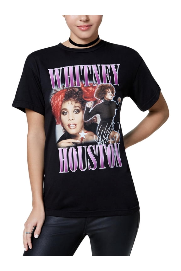 Womens Juniors Whitney Houston Graphic Short Sleeves T-Shirt Black XS