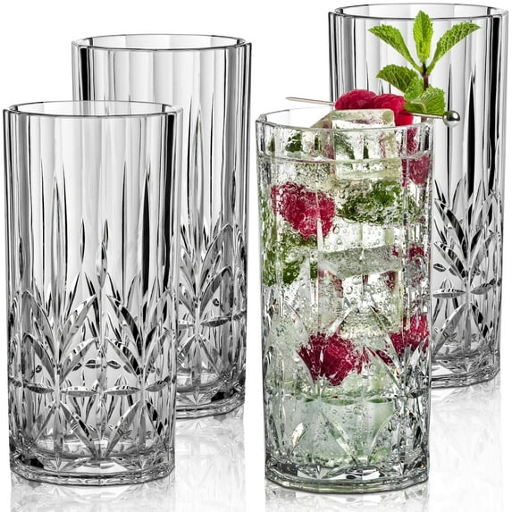 Bravario Shatterproof Plastic Drinking Water Tumblers, Dishwasher Safe 100% Tritan Glasses, BPA-Free Unbreakable Outdoor Highball Drinkware, 18 oz, Set of 4