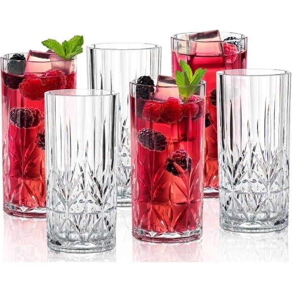 Bravario Plastic Drinking Glasses Set of 6, 18 oz Unbreakable BPA-Free Tritan Tumblers