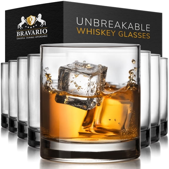 Bravario Plastic Whiskey Glasses Set of 8, 12.5 oz Unbreakable Tritan Old Fashioned Rocks