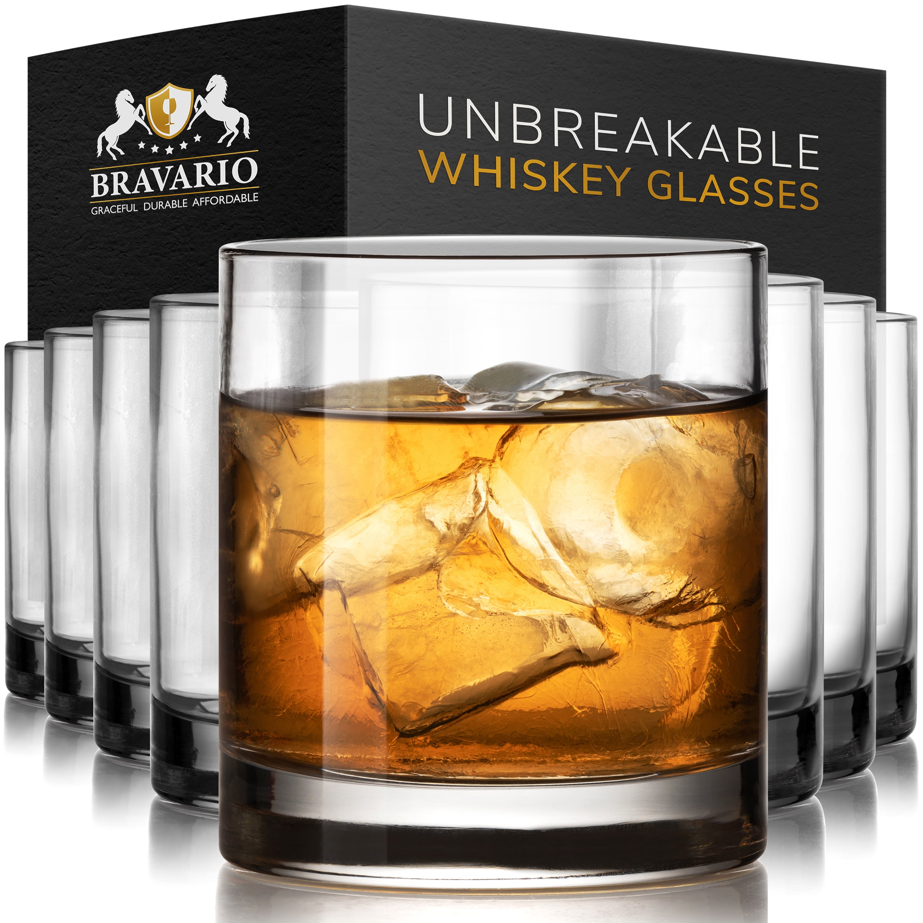 Bravario Clear Tritan Unbreakable Whiskey Glasses, Set of 8