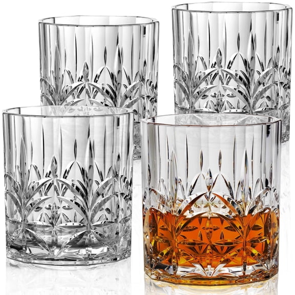 Bravario Unbreakable Plastic Whiskey Glasses | Shatterproof 100% Tritan Double Rocks | Dishwasher-Safe | BPA-free | Perfect for Outdoor Cocktail Bourbon | 13 oz, Set of 4