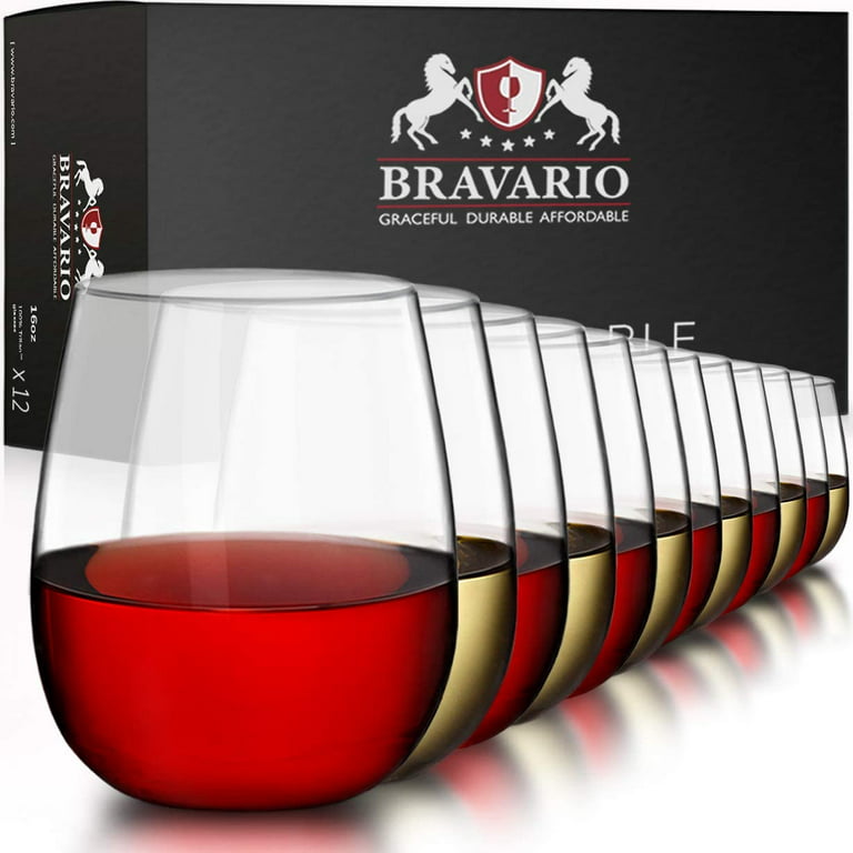 Bravario Unbreakable Stemless Tritan Plastic Wine Glasses 16 oz, Set of 12, Size: One size, Clear
