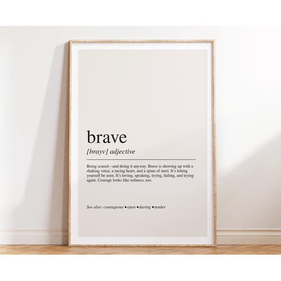 Brave Definition Wall Art, Courageous Mindset Poster For Modern Decor, Poster Only