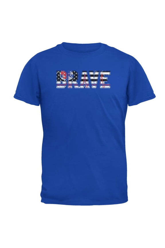 Brave EMT Firefighter Thin Red Blue Line Flag Mens Soft T Shirt Royal SM
