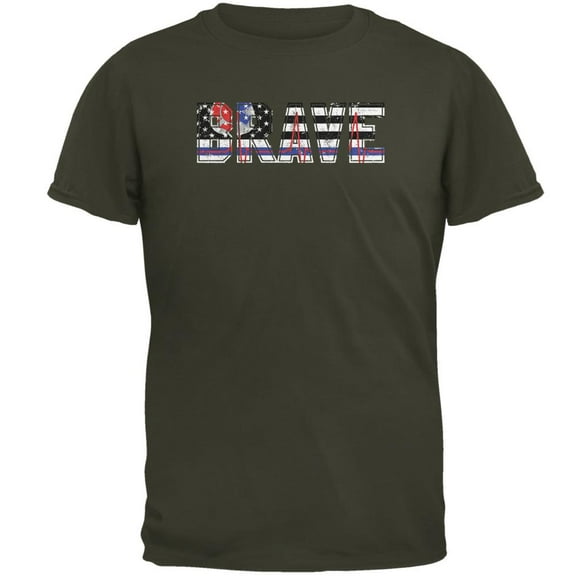Brave EMT Firefighter Thin Red Blue Line Flag Mens T Shirt Olive MD