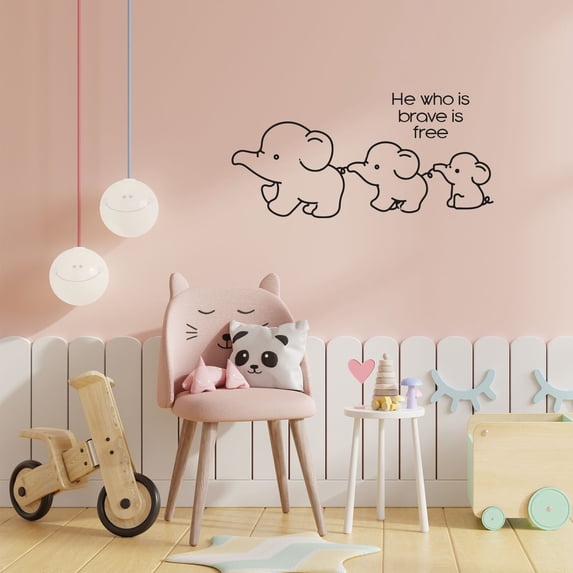 He Who Is Brave Is Free Quote Baby Elephant Cute Baby Elephants Decoration Design Vinyl Wall Art Wall Sticker Wall Decal Home Kid Nursery Room Study Room Boys Girls Wall Decor Design Size (22x30 inch)