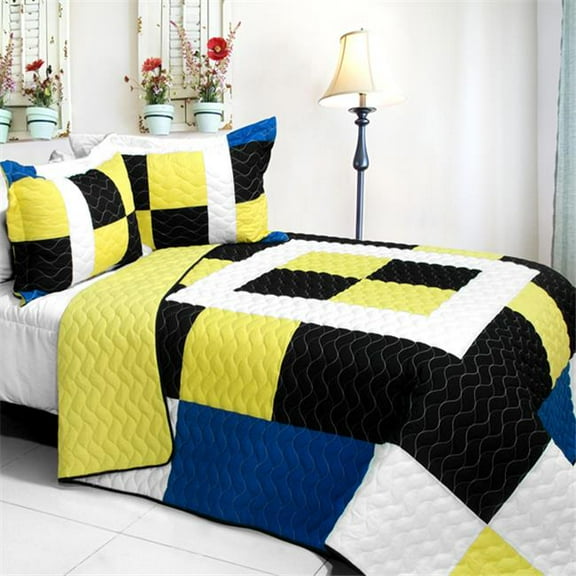 Brave Heart - 3 Pieces Vermicelli - Quilted Patchwork Quilt Set  Full & Queen Size - Yellow