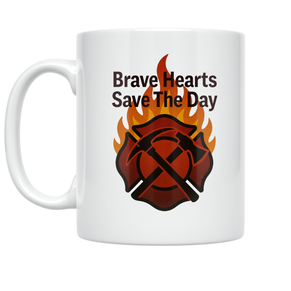 Brave Hearts Save The Day - Firefighter Appreciation - 11 oz Ceramic Coffee Mug