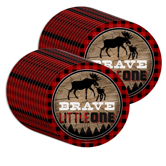 Brave Little One Boy's 1st Birthday Paper Plates - Moose Paper Plates - Rustic 1st Birthday Party Supplies - Large 9" Plates In Bulk 32 Piece