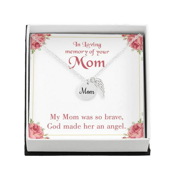 Brave Mom Mom Remembrance Necklace Angel Wing Charm, Stainless Steel 18-22'' Chain