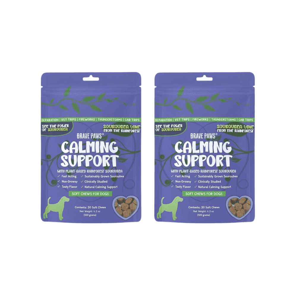 Brave Paws Calming Chews for Dogs & Puppies, 2-Pack | 60 Chews Total | Natural Anxiety Relief for Thunderstorms & Fireworks