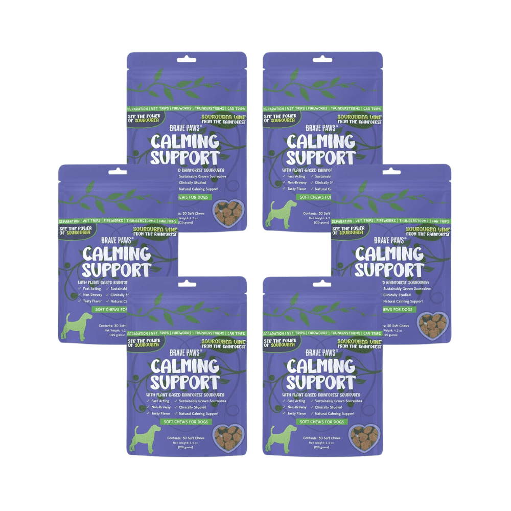 Brave Paws Calming Chews for Dogs & Puppies, 6-Pack | 180 Chews Total | Natural Anxiety Relief for Thunderstorms & Fireworks