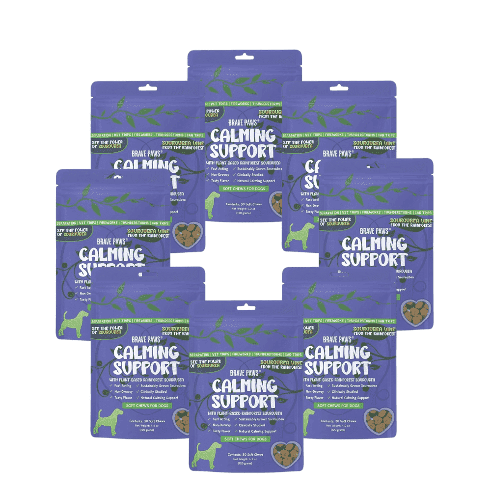 Brave Paws Calming Chews for Dogs & Puppies, 8-Pack | 240 Chews Total | Natural Anxiety Relief for Thunderstorms & Fireworks