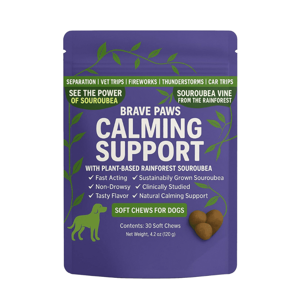 Brave Paws Calming Chews for Dogs Puppies | Natural Fast Acting Separation Anxiety Stress Relief for Thunderstorms | 30 Soft Chews