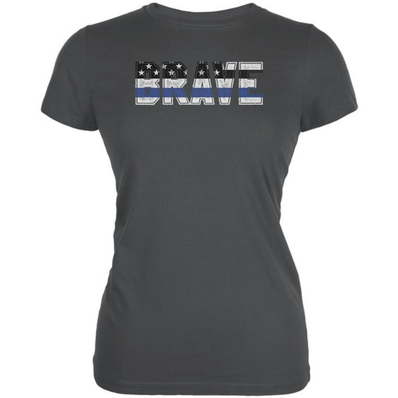 Brave Police Thin Blue Line Flag Juniors Soft T Shirt Asphalt X-LG