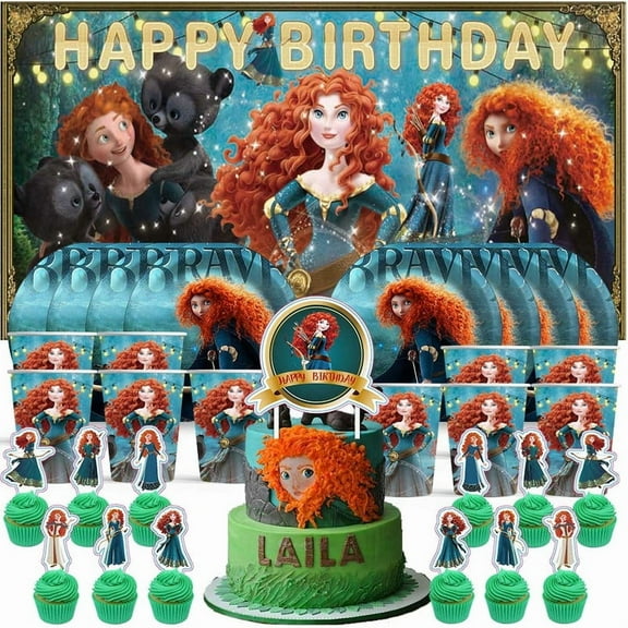 Brave Princess Birthday Cups Party Supplies Decor Backdrop Paper Plates Fans Decorations Banner