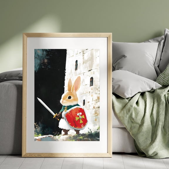 Brave Rabbit Knight Poster, Whimsical Rabbit Warriorfantasy Bunny Decor, Medieval Rabbit Print, Cute Knight Animal Wall Art, Modern Wall Decor, 8x12 UNFRAMED