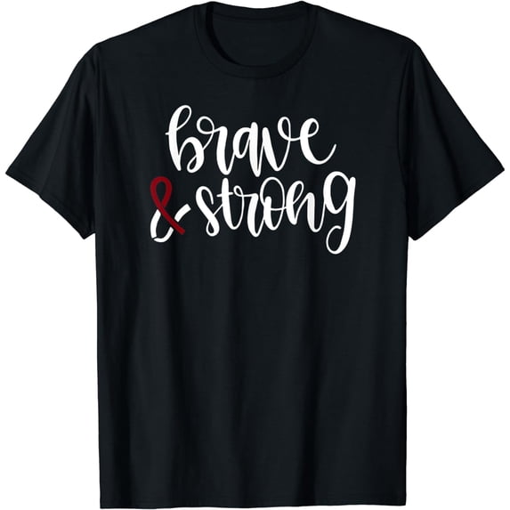 Brave & Strong Head & Neck Burgundy White Ribbon T-Shirt