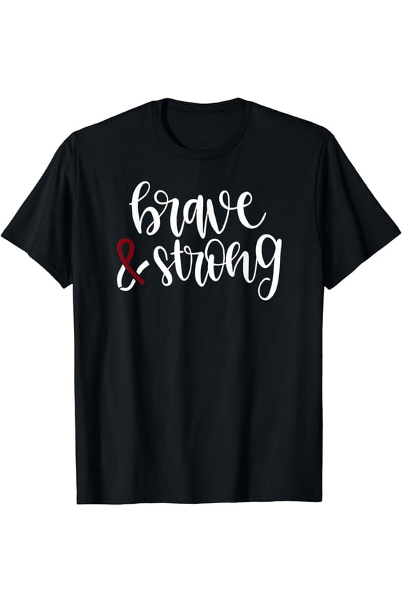 Brave & Strong Head & Neck Burgundy White Ribbon T-Shirt