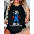 thumbnail image 1 of Brave Strong Resilient Guillain Barre Syndrome Awareness Women's Graphic T-Shirt Blue Ribbon GBS Support Tee, 1 of 6