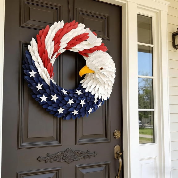 Brave Wings Wreath, 250th Anniversary Eagle Wreath,3D Patriotic Eagle Decor for Front Door, Glory Patriotic Hanging Wreath Flag HangingWreath for Home Wall Porch
