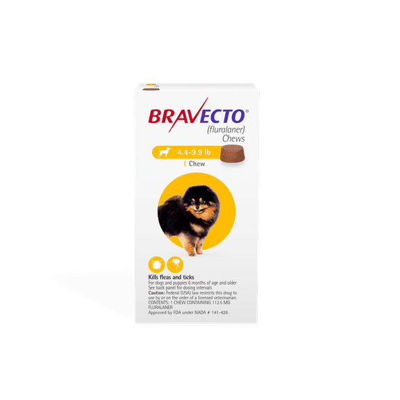 Bravecto (Fluralaner) Chews for Dogs, 4.4-9.9 lbs, (Yellow Box)