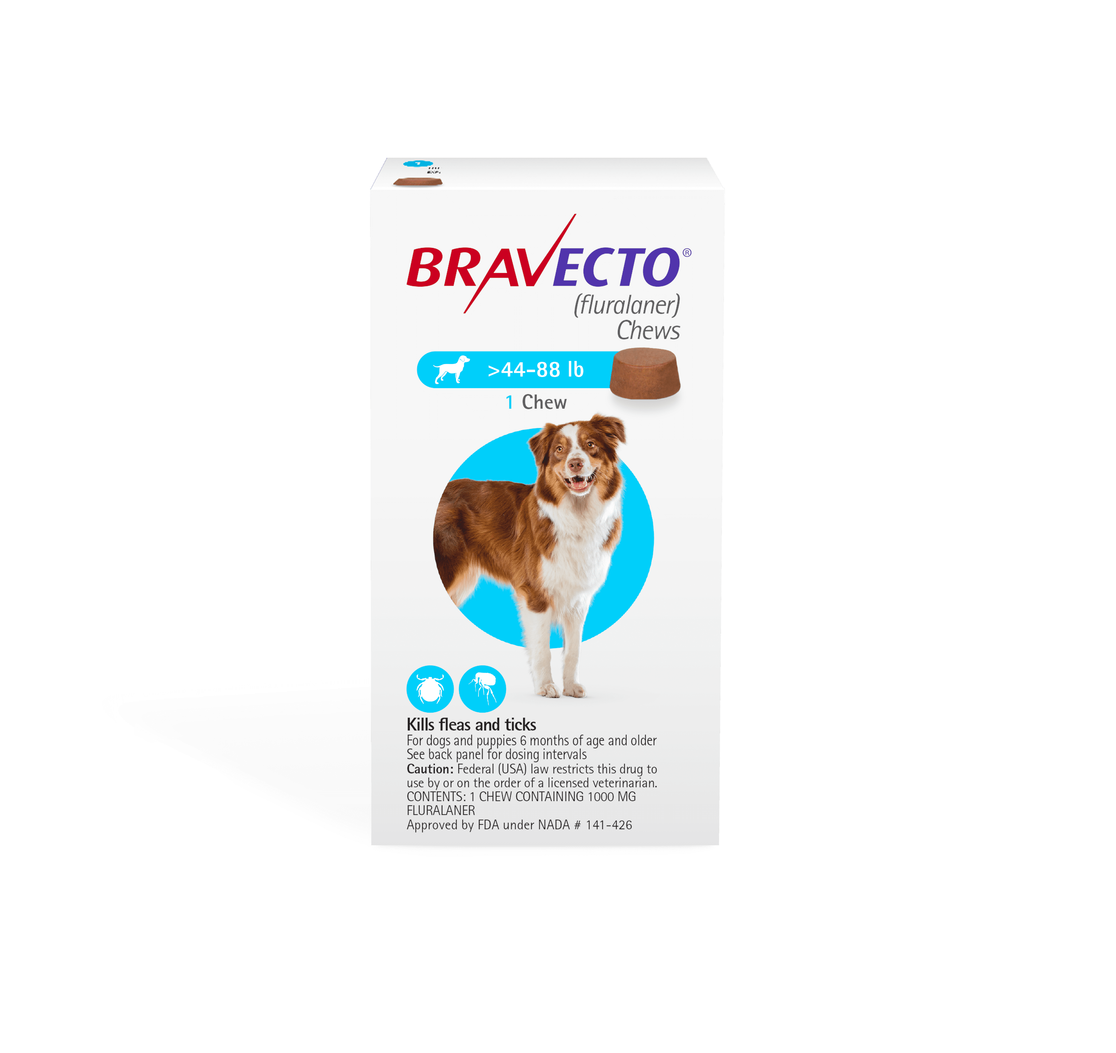 Bravecto Flea and Tick Chews for Dogs, 44-88 lbs, (Blue Box)