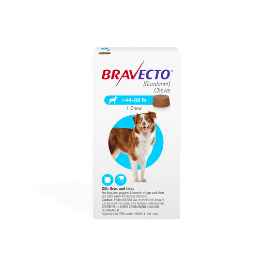 Bravecto Flea and Tick Chews for Dogs, 44-88 lbs, (Blue Box)