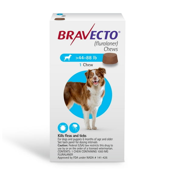 Bravecto Flea and Tick Chews for Dogs, 44-88 lbs, (Blue Box)