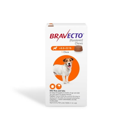 Bravecto Flea and Tick Chews for Dogs, 9.9-22 lbs, (Orange Box)