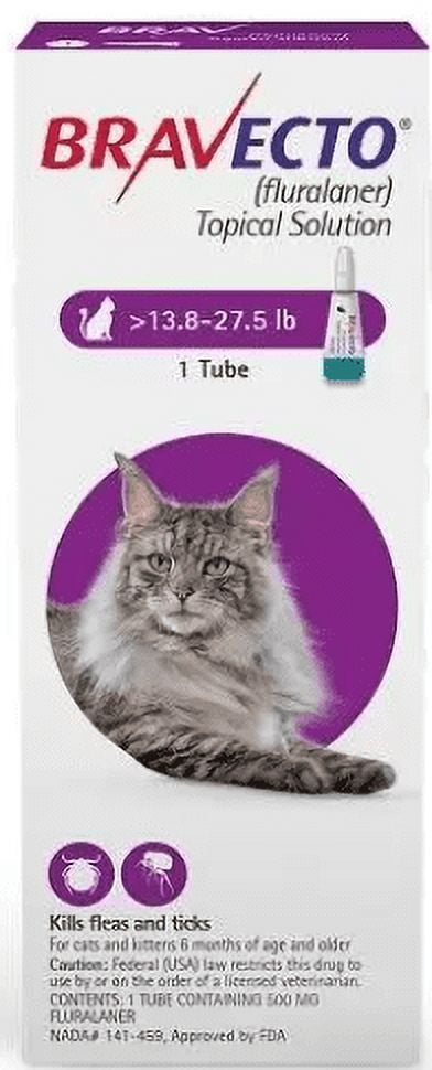 Bravecto Flea and Tick Topical Solution for Cats, 13.8-27.5 lbs, (Purple Box)