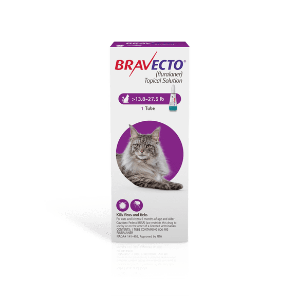 Bravecto Flea and Tick Topical Solution for Cats, 13.8-27.5 lbs, (Purple Box)