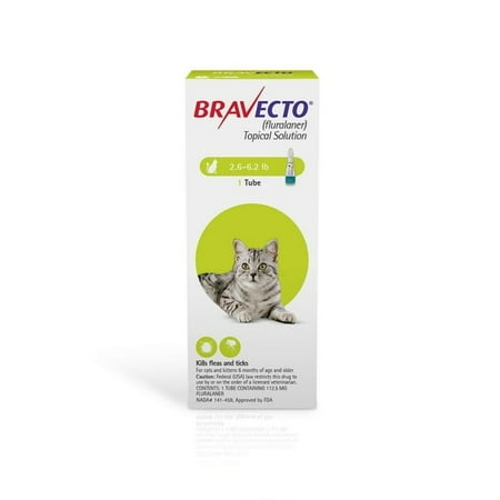 Bravecto Flea and Tick Topical Solution for Cats, 2.6-6.2 lbs, (Green Box)