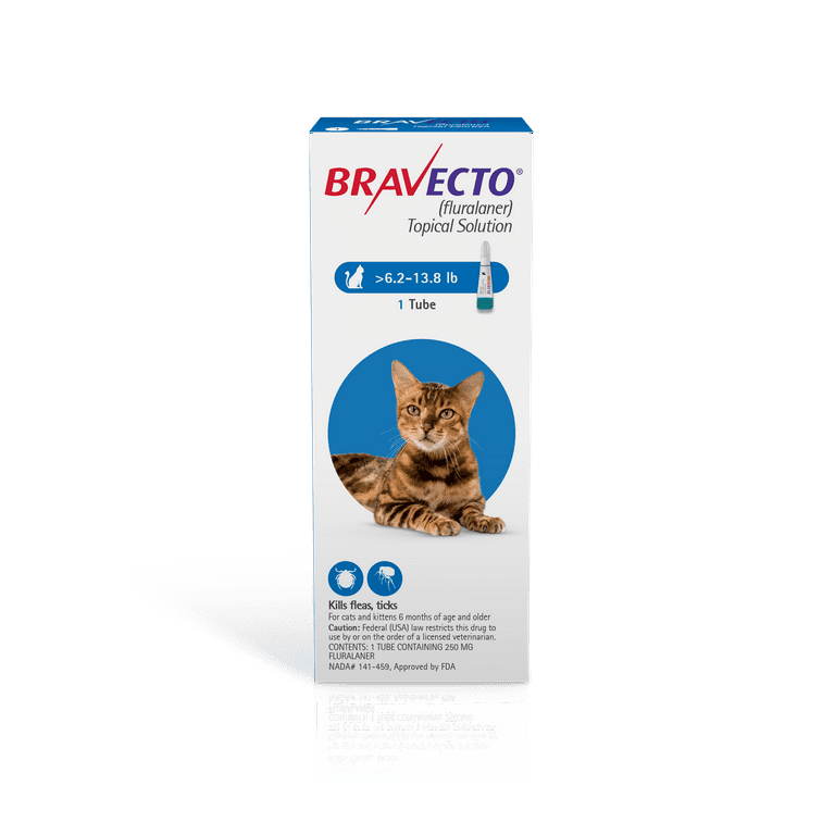 Bravecto Topical Solution for Cats, 6.2-13.8 lbs, (Blue Box), 1 Tube (12  weeks supply) 