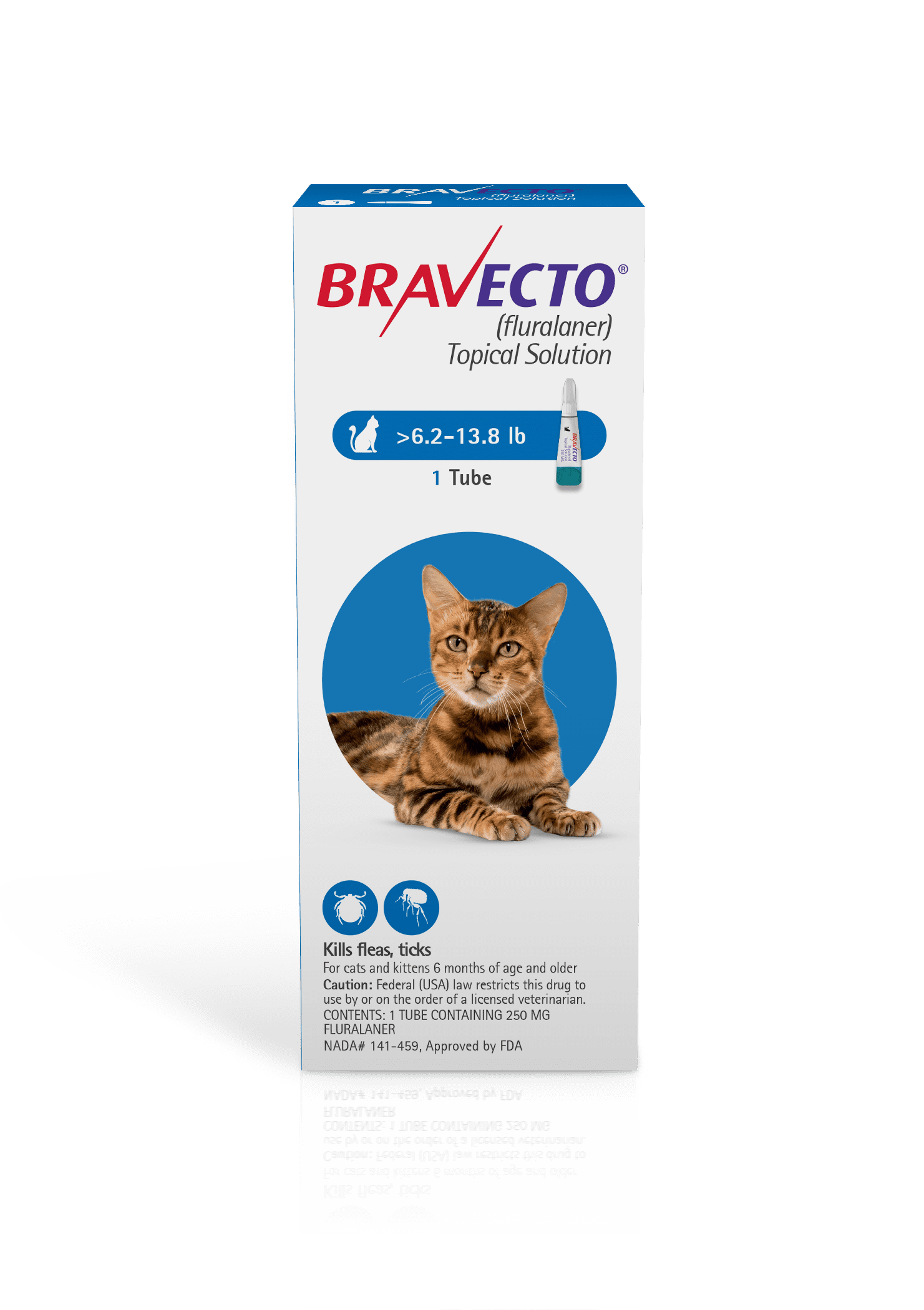 Bravecto Feline Flea and Tick Topical Solution, 6.2-13 lbs, (Blue Box)