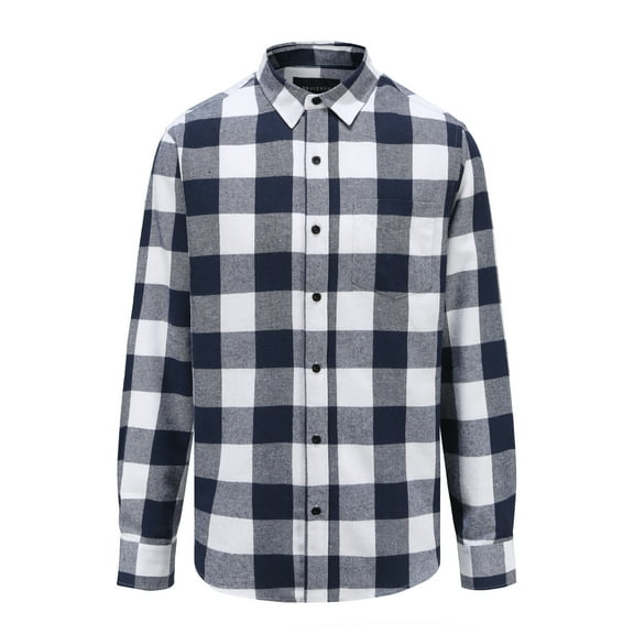 Braveman Men's Buffalo Plaid Button Down Classic Fit Flannel Shirt Color: Navy White Size: XXL