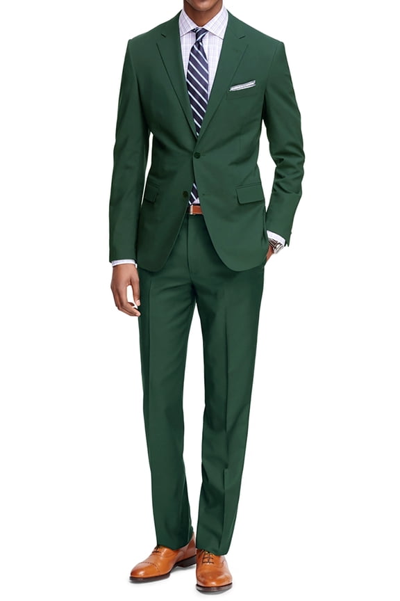 Men’s Classic Fit Two Piece Suit Single Breasted Wide Notch Lapel Double Vent Flat Front Trouser Polyester Suit