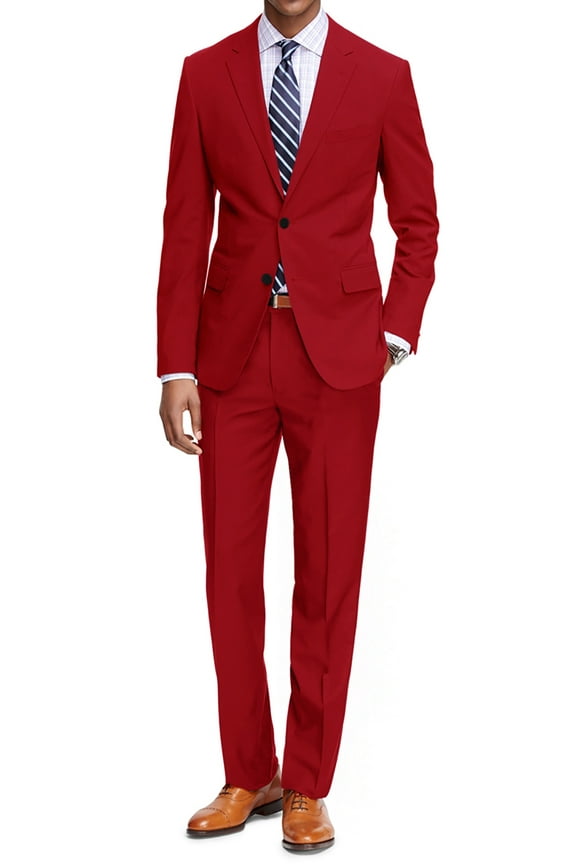 Men's Classic Fit Two-Piece Suit with Notch Lapel Jacket & Flat-Front Trousers, Polyester, Multiple Colors