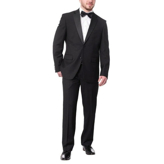 Braveman Mens Solid Black Classic Fit Tuxedo Suit With Satin Lapels