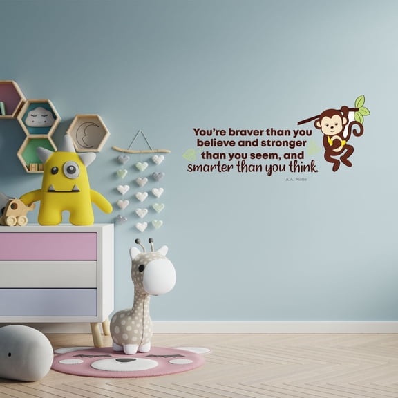 Braver Cute Monkey Life Quote Cartoon Quotes Decors Wall Sticker Art Design Decal for Girls Boys Kids Room Bedroom Nursery Kindergarten Home Decor Stickers Wall Art Vinyl Decoration (20x40 inch)